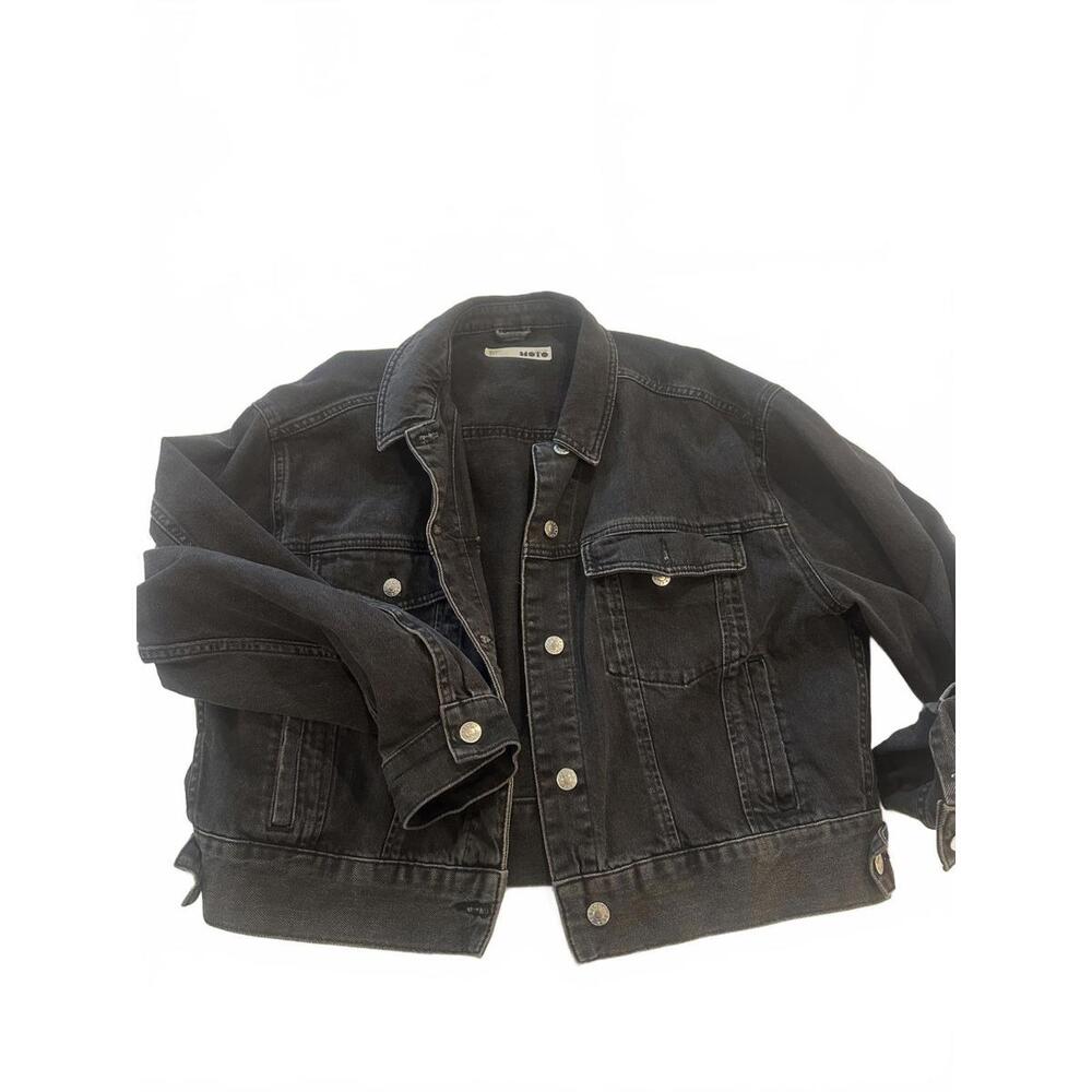 Topshop Moto Black Denim Jacket, Size US 10 / UK 14